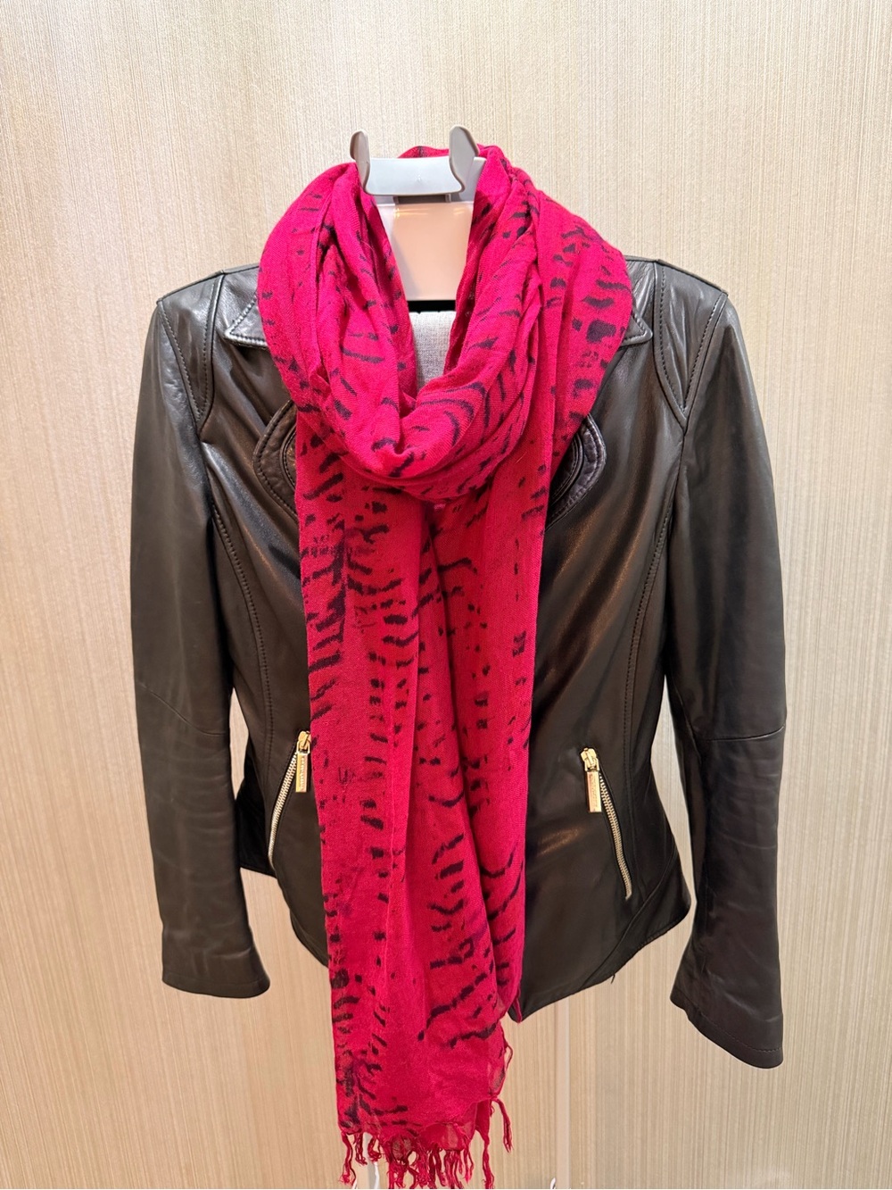 Armani A|X Armani Exchange Red Black Oversized Scarf Shawl Wrap Fringe